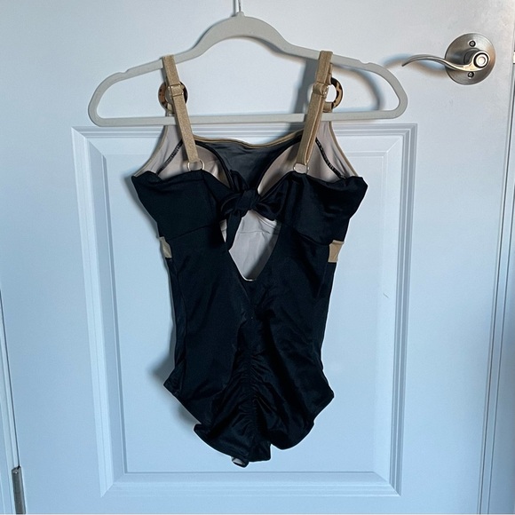 New! Leonisa Black Tan Tie-Back Slimming One Piece Swimsuit 35115 - Picture 8 of 11